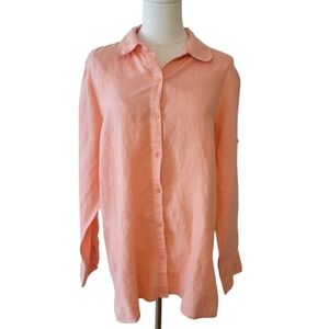 Kate Hill Coral Linen Button Up Shirt Size Large